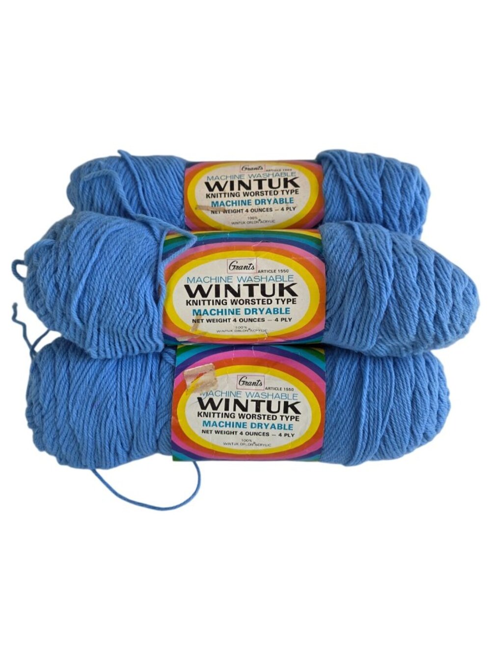 Vtg Grants Wintuk Yarn Medium Blue 4-Ply Knitting Worsted 5 Skeins 4 Oz Each